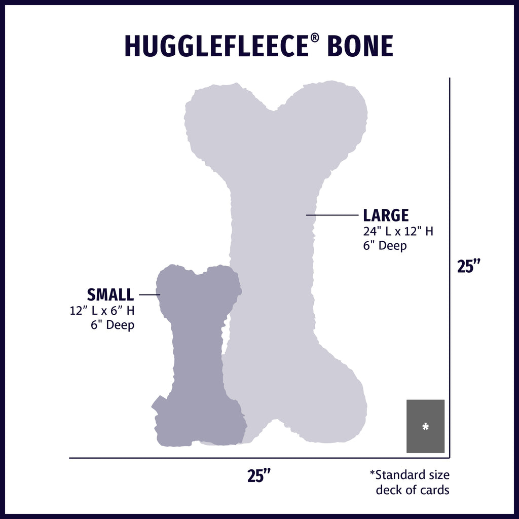 Diagram of Hugglefleece Bone with size labels and dimensions.