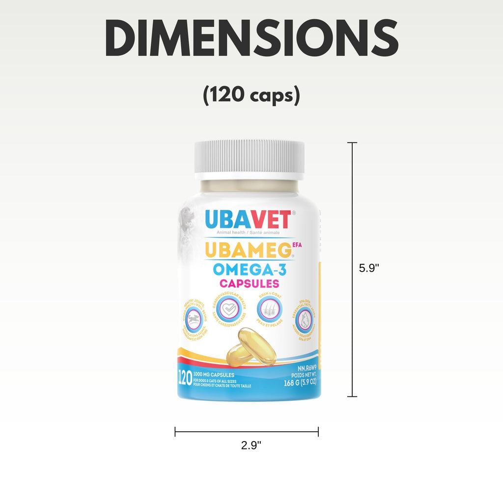 UBAVET Ubameg EFA 1000mg Omega-3 Fatty Acid Capsules for Dogs & Cats (120 caps)