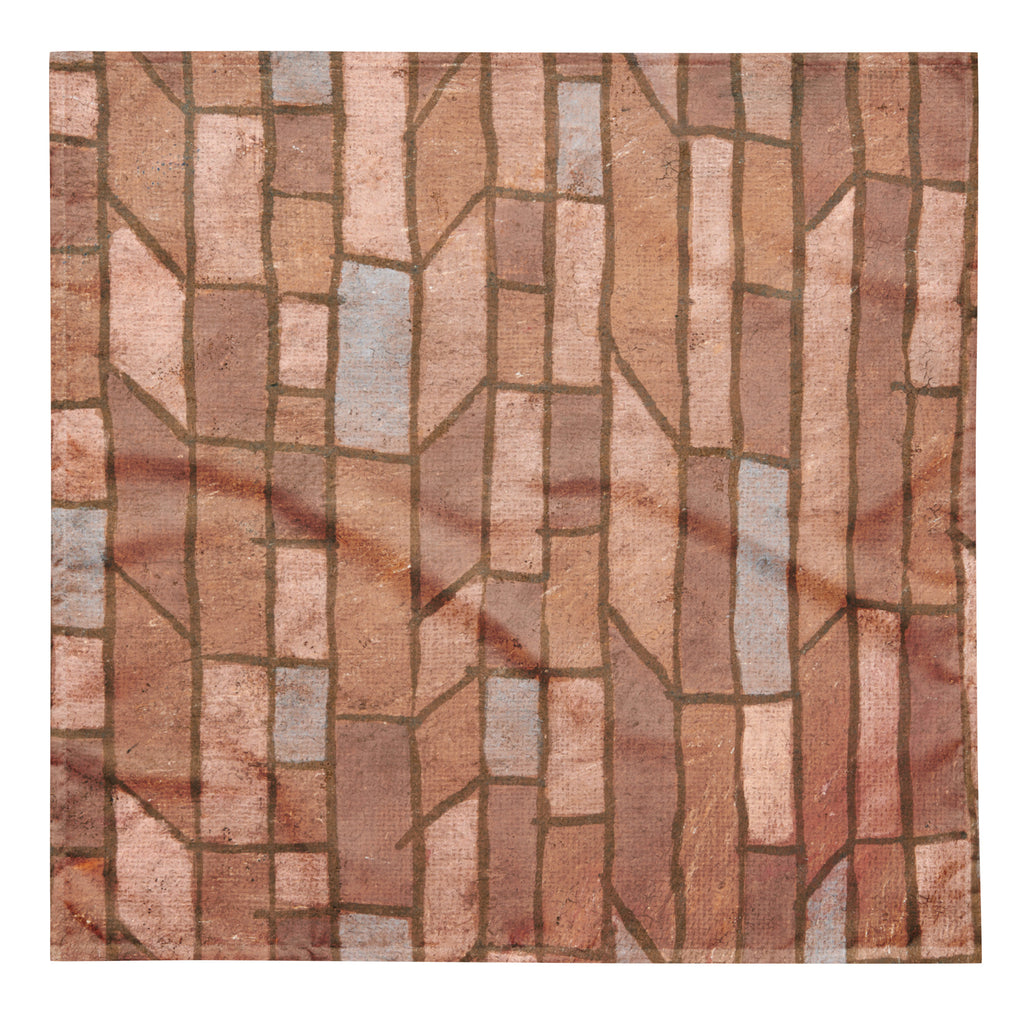 Bandana with a mosaic pattern of brown and beige tiles on a white background.