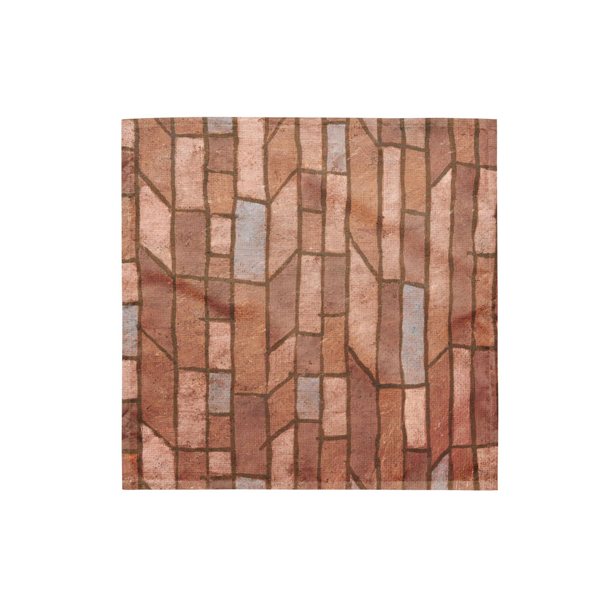 Bandana with a geometric pattern of brown and beige tiles on a white background.