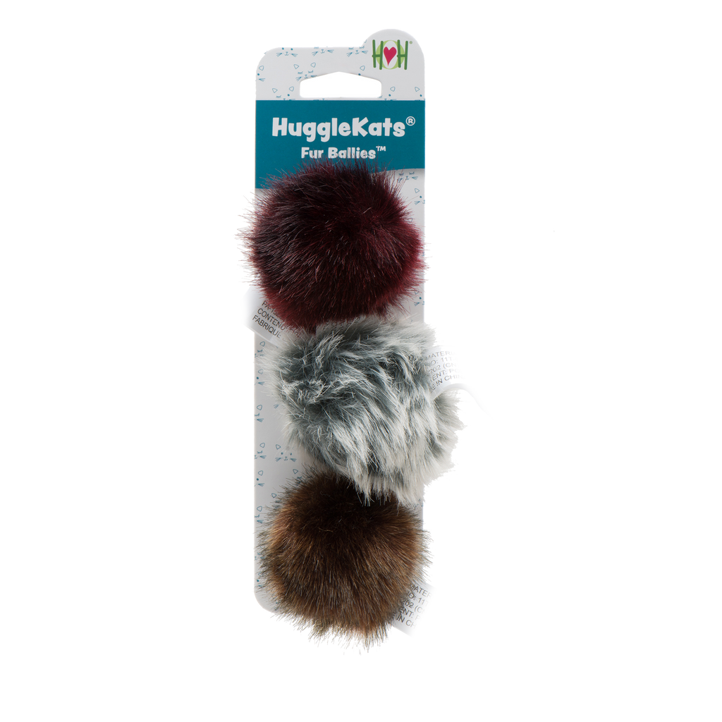 HuggleKats Fur Ball cat toy on a white background.