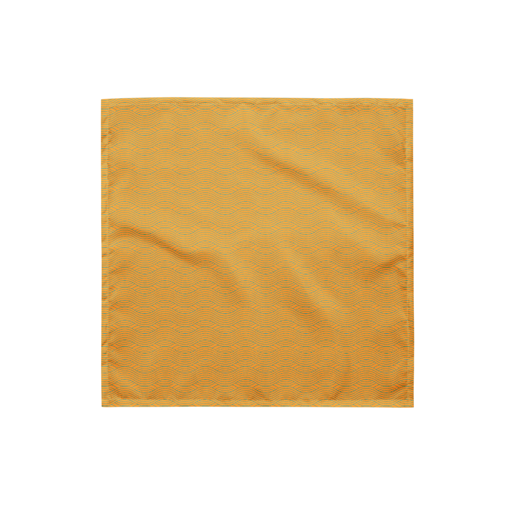 Orange fabric pet bandana square with a subtle pattern on a white background.