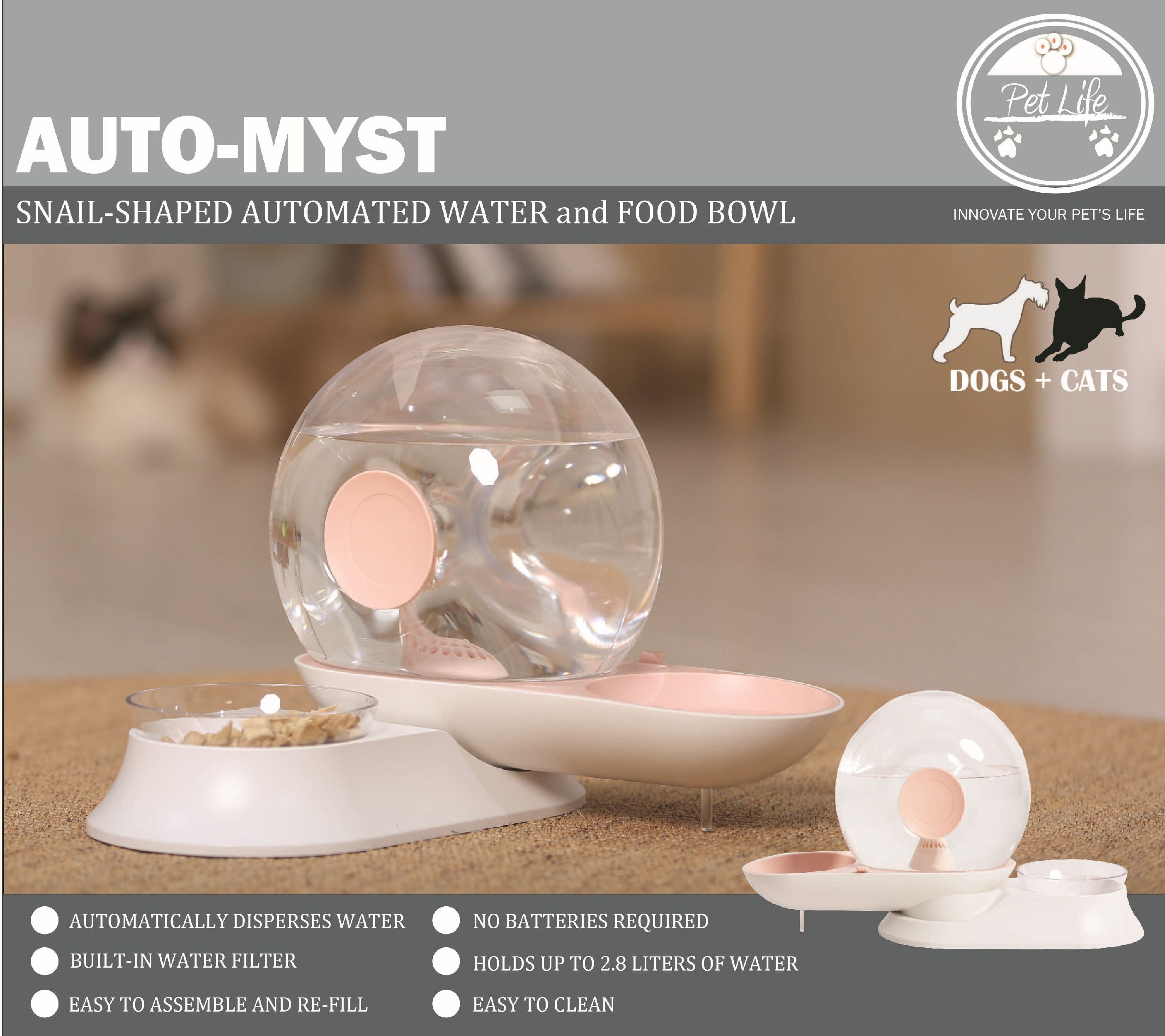Pet Life® 'Auto-Myst' Snail Shaped 2-in-1 Automated Gravity Pet Filtered Water Dispenser and Food Bowl