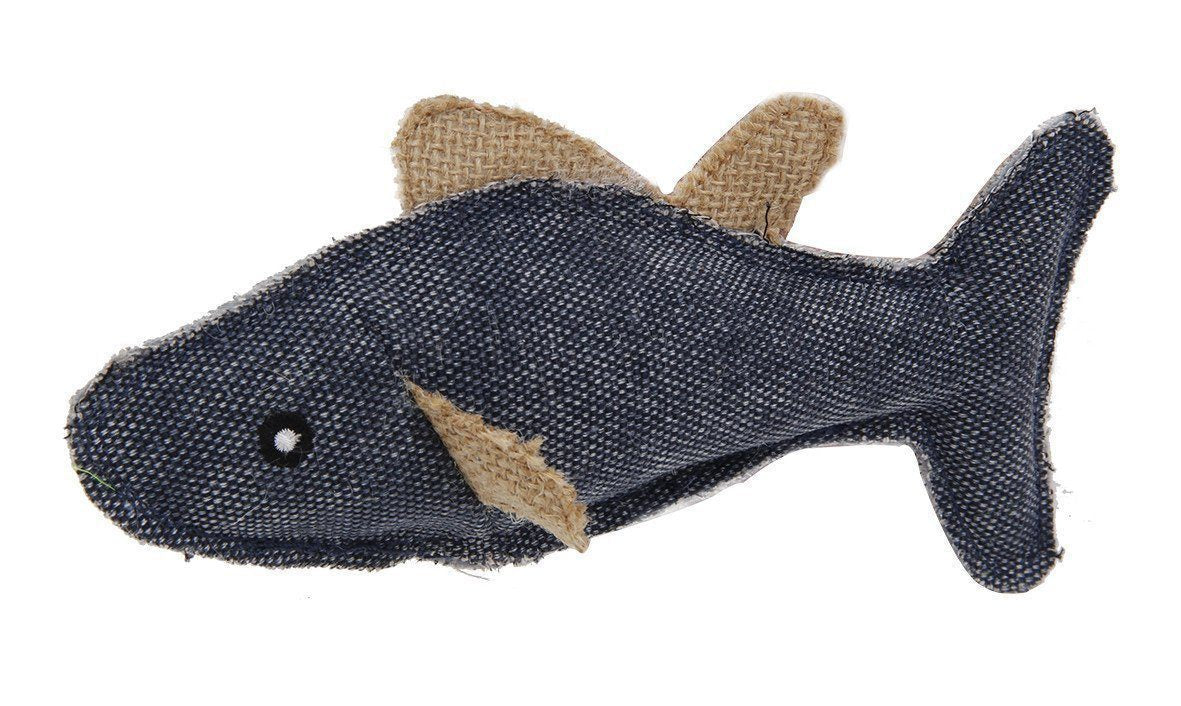 Pet Life® Durable Fish Denim Plush Teaser Cat Toy