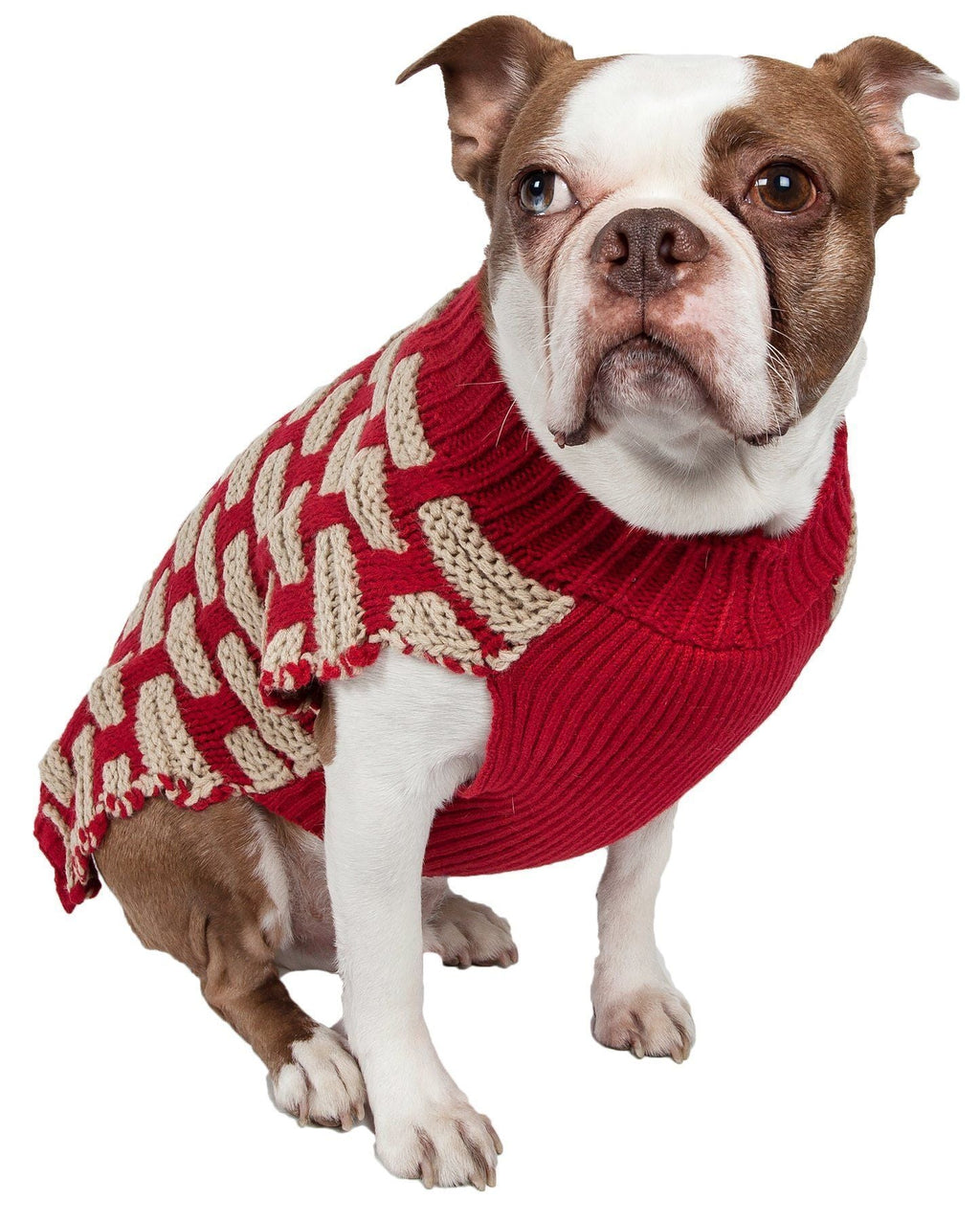 Pet Life® Fashion Weaved Heavy Knit Designer Ribbed Turtle Neck Dog Sweater