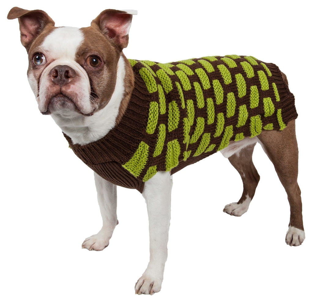 Pet Life® Fashion Weaved Heavy Knit Designer Ribbed Turtle Neck Dog Sweater