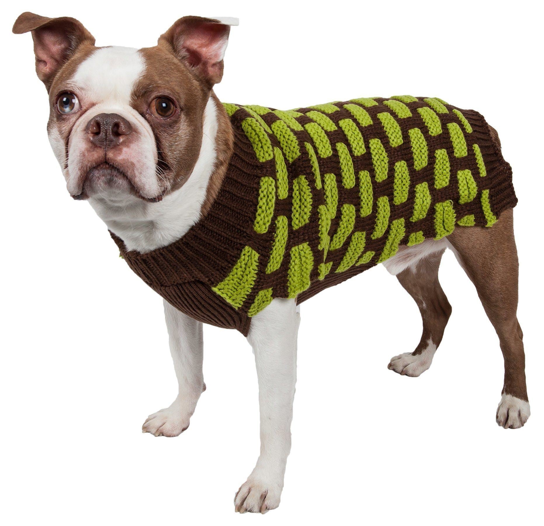 Pet Life® Fashion Weaved Heavy Knit Designer Ribbed Turtle Neck Dog Sweater