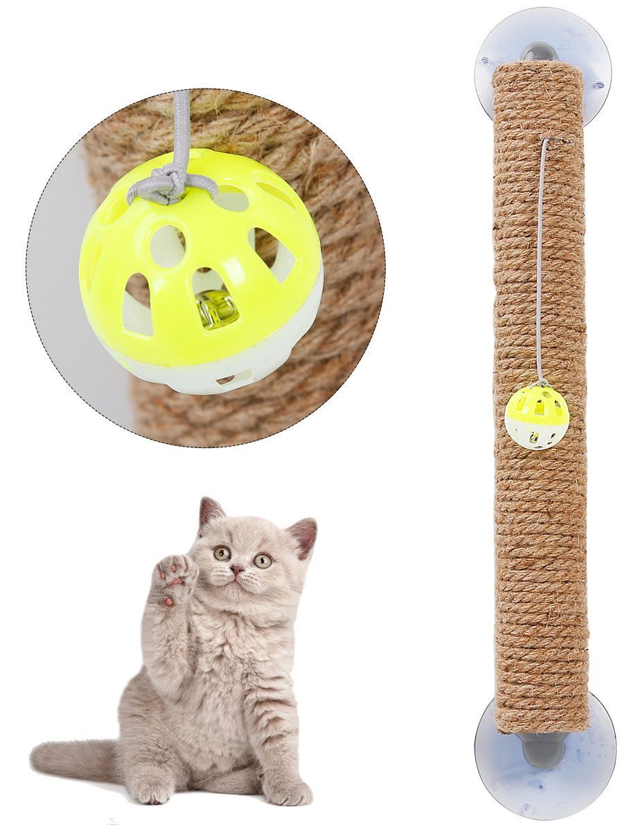 Pet Life® 'Stick N' Claw' Sisal Rope and Toy Suction Cup Stick Shaped Cat Scratcher