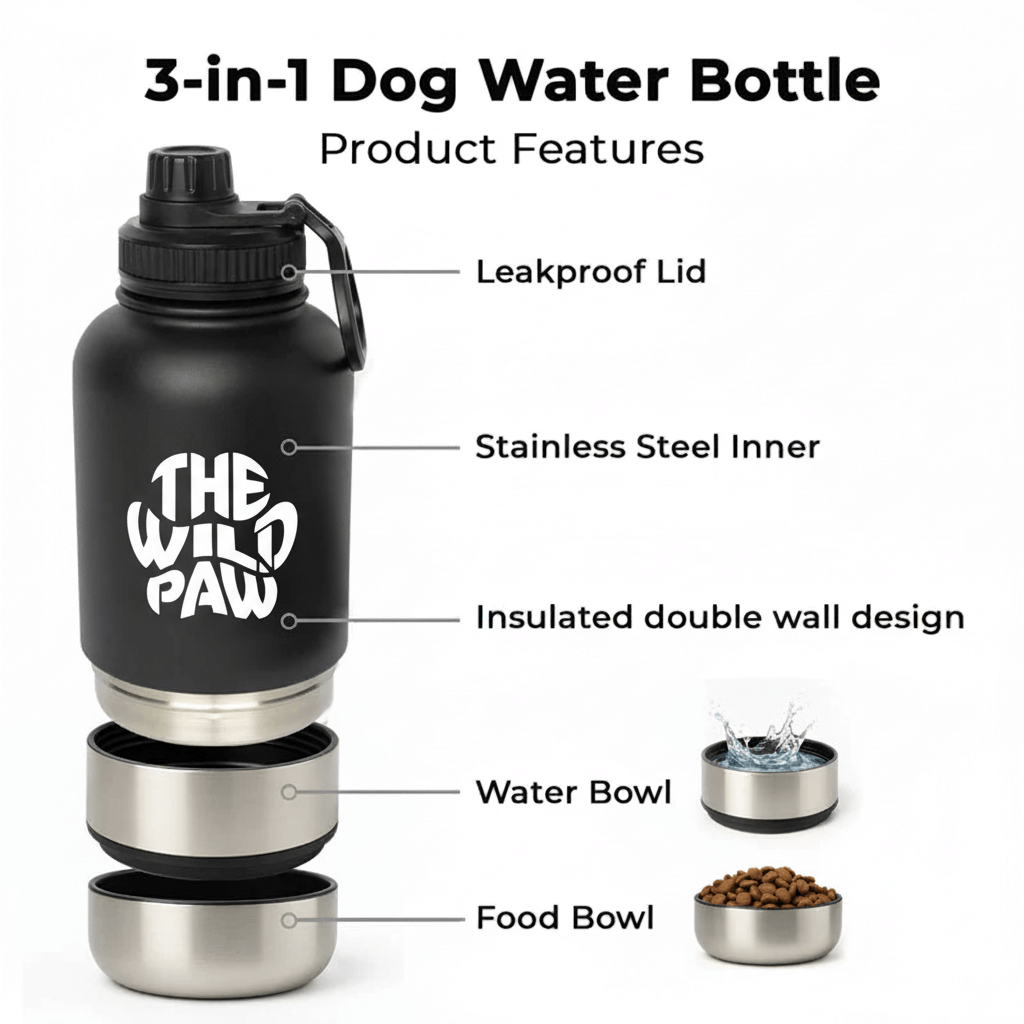 The Wild Paw WildSip 3-in-1 Dog Water Bottle