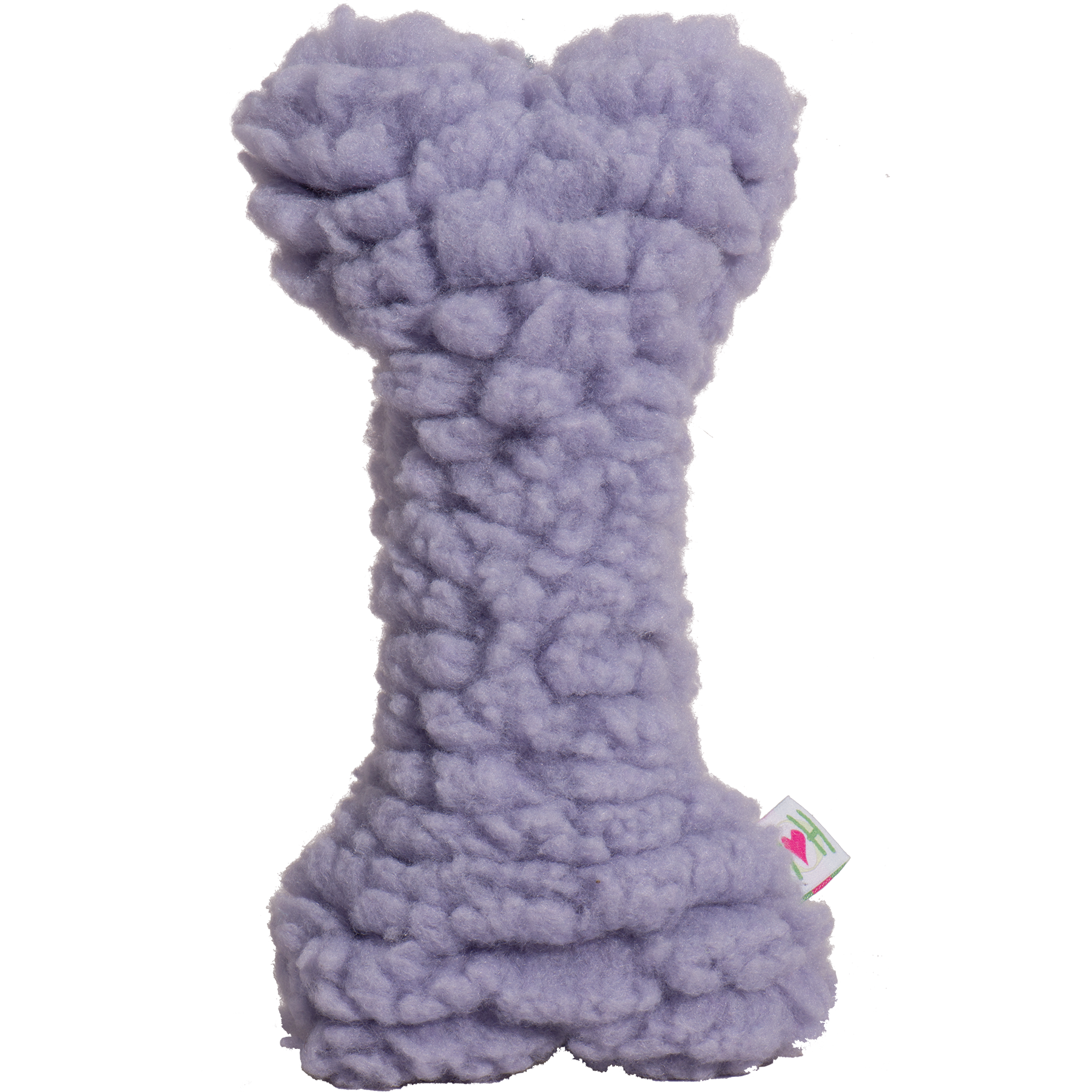 Purple textured dog bone toy on a white background.