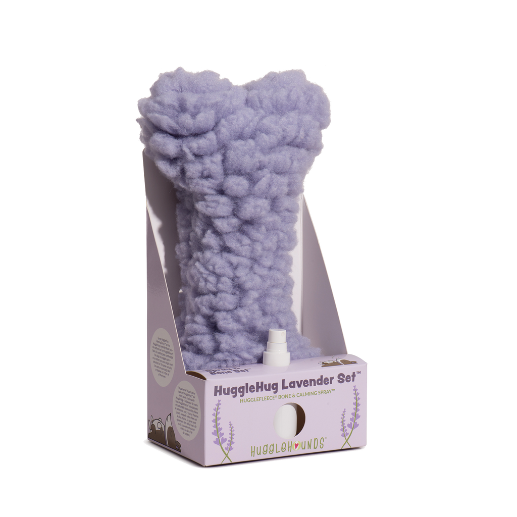 HuggleHug Lavender Set packaging with lavender cloud and bottle on a white background.
