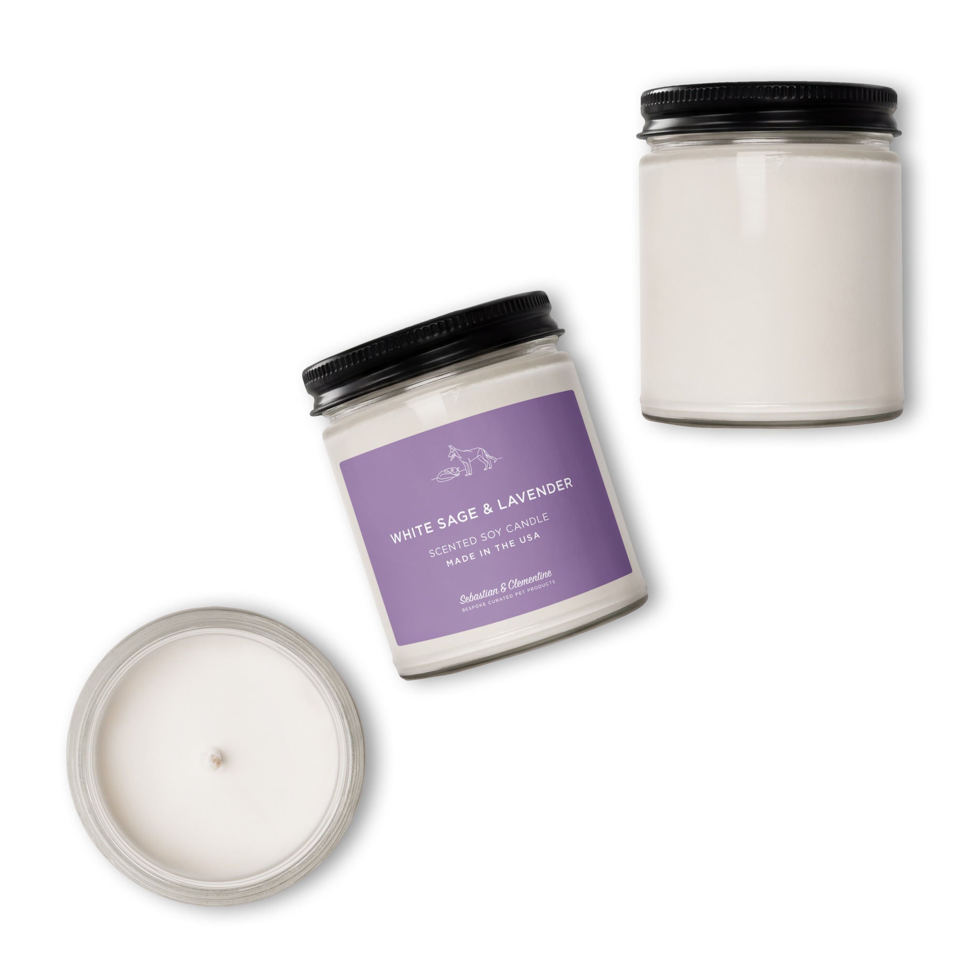 Sebastian & Clementine Scented Soy Candle - White Sage & Lavender