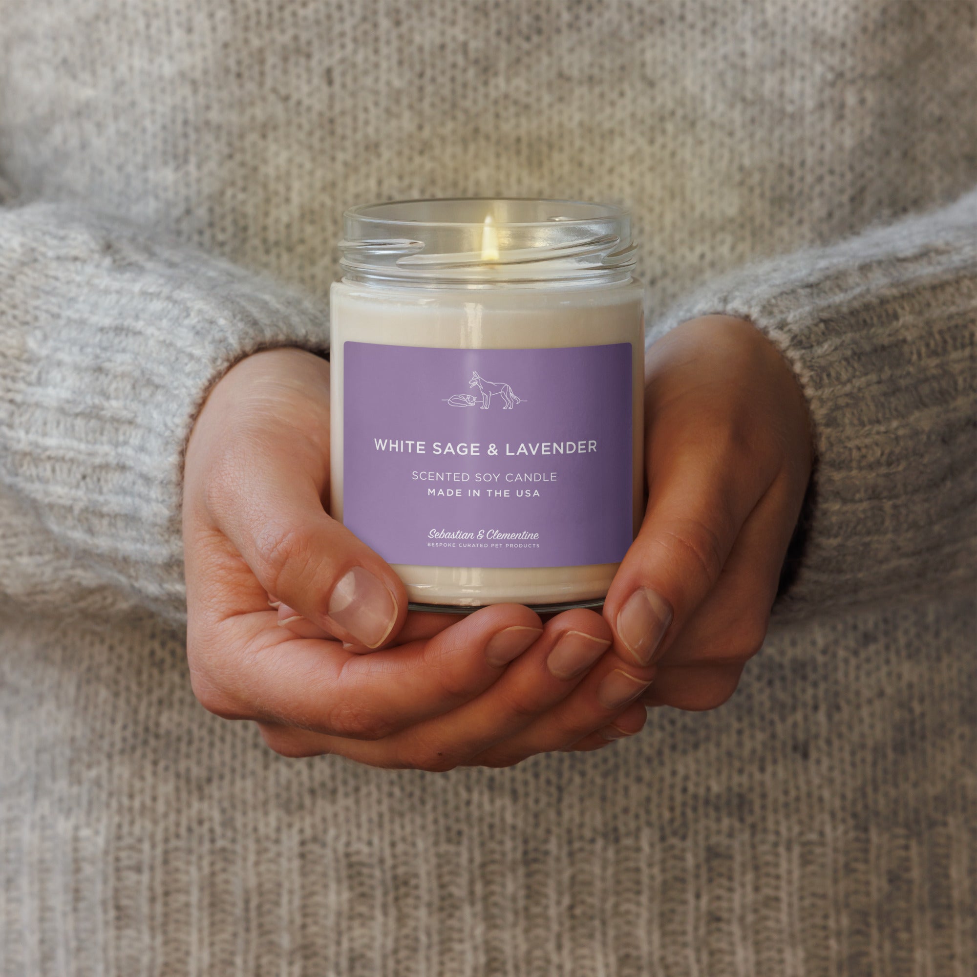Sebastian & Clementine Scented Soy Candle - White Sage & Lavender