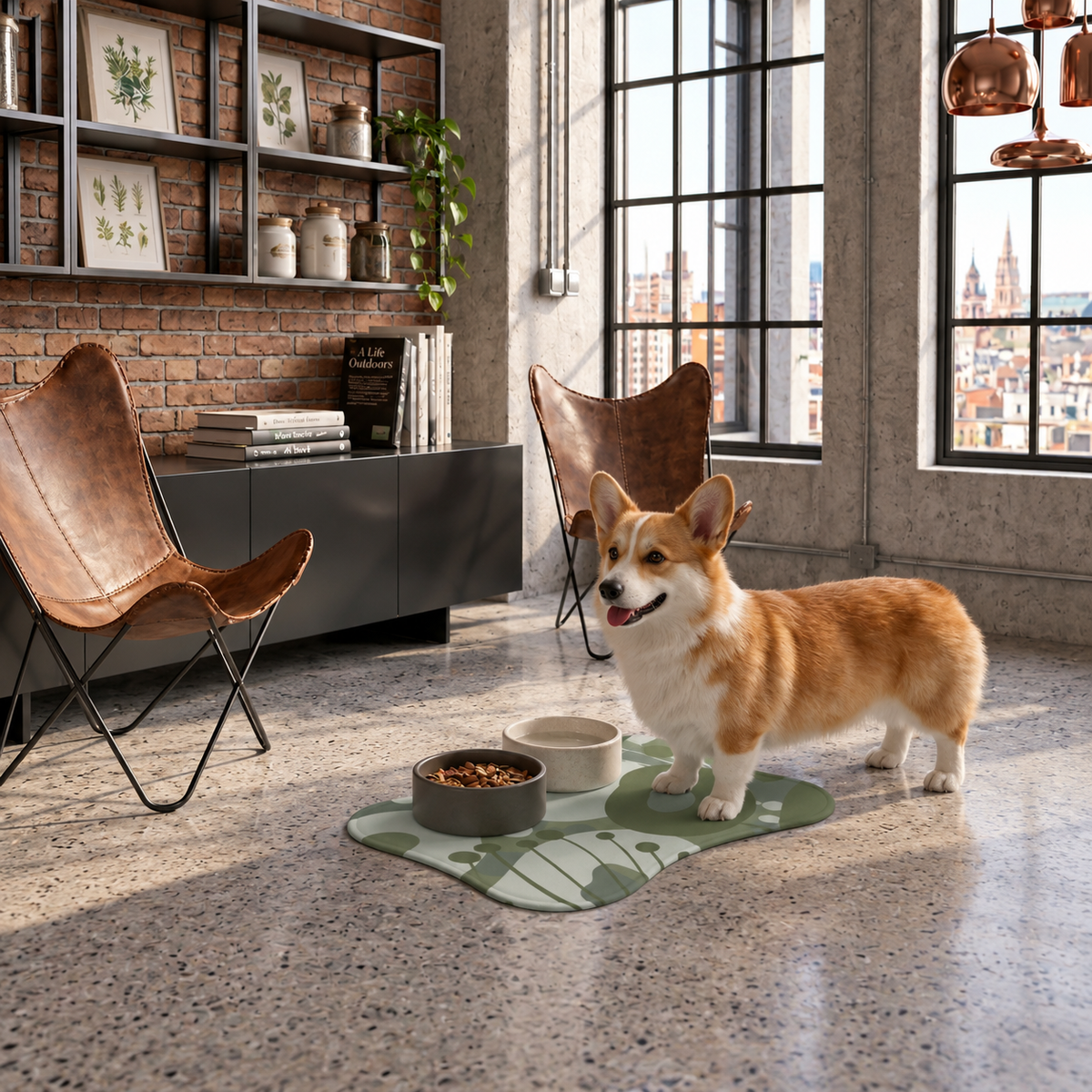 Sebastian & Clementine Green Floral Cushioned Pet Feeding Mat