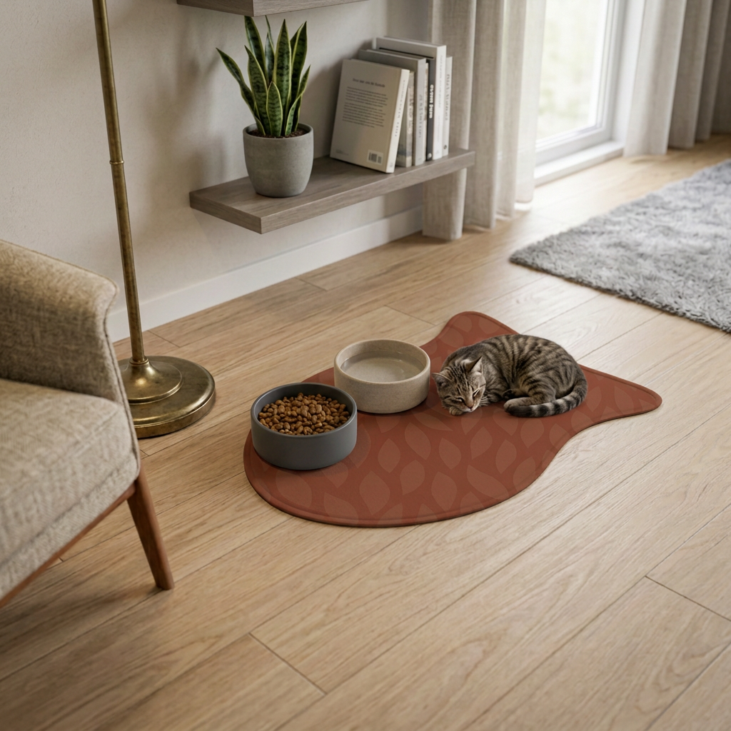 Sebastian & Clementine Terracotta Leaf Cushioned Pet Feeding Mat