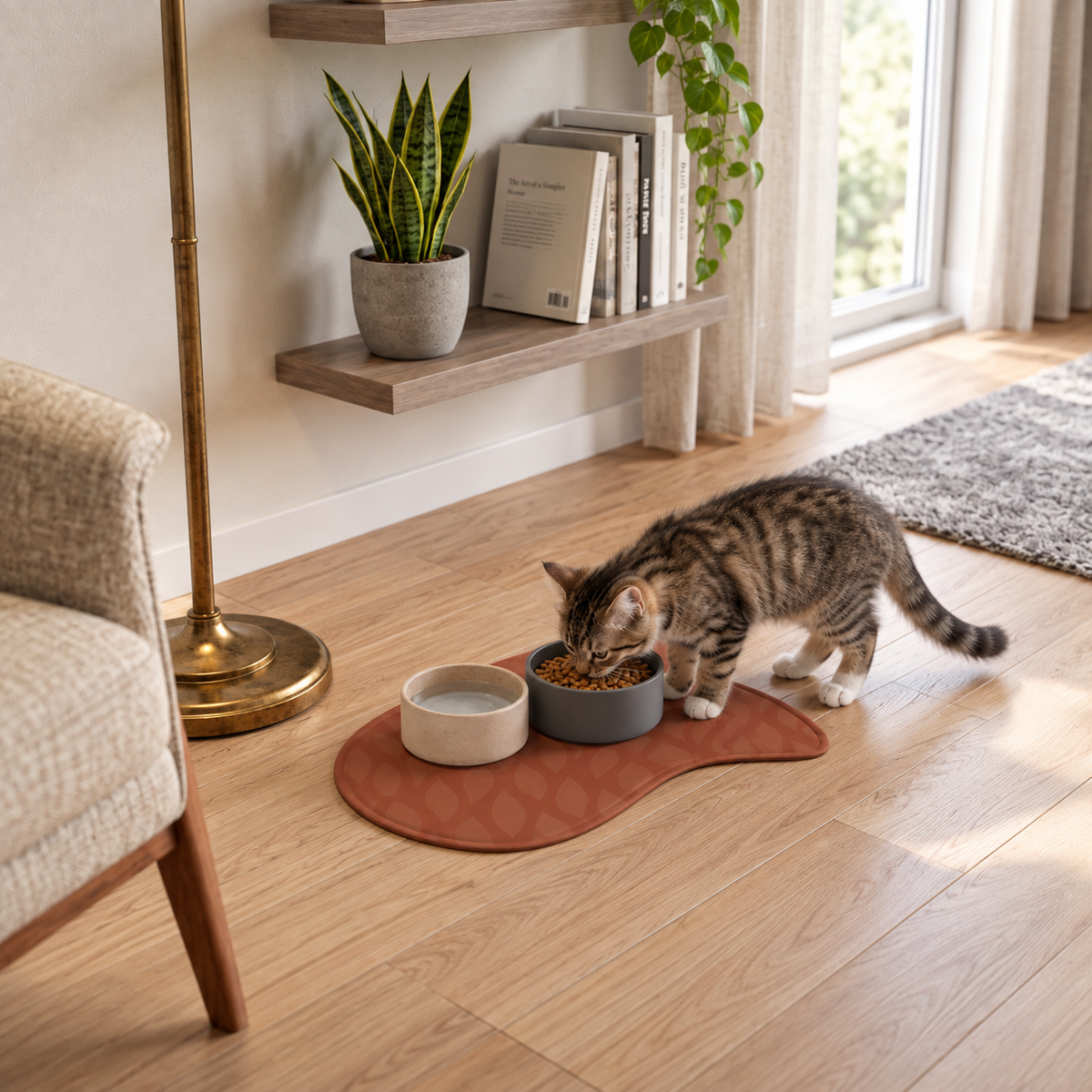 Sebastian & Clementine Terracotta Leaf Cushioned Pet Feeding Mat