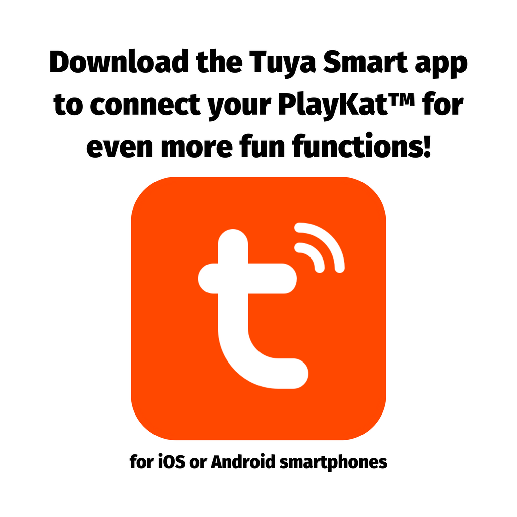 Promotional graphic for Tuya Smart app with PlayKat logo on a white background.